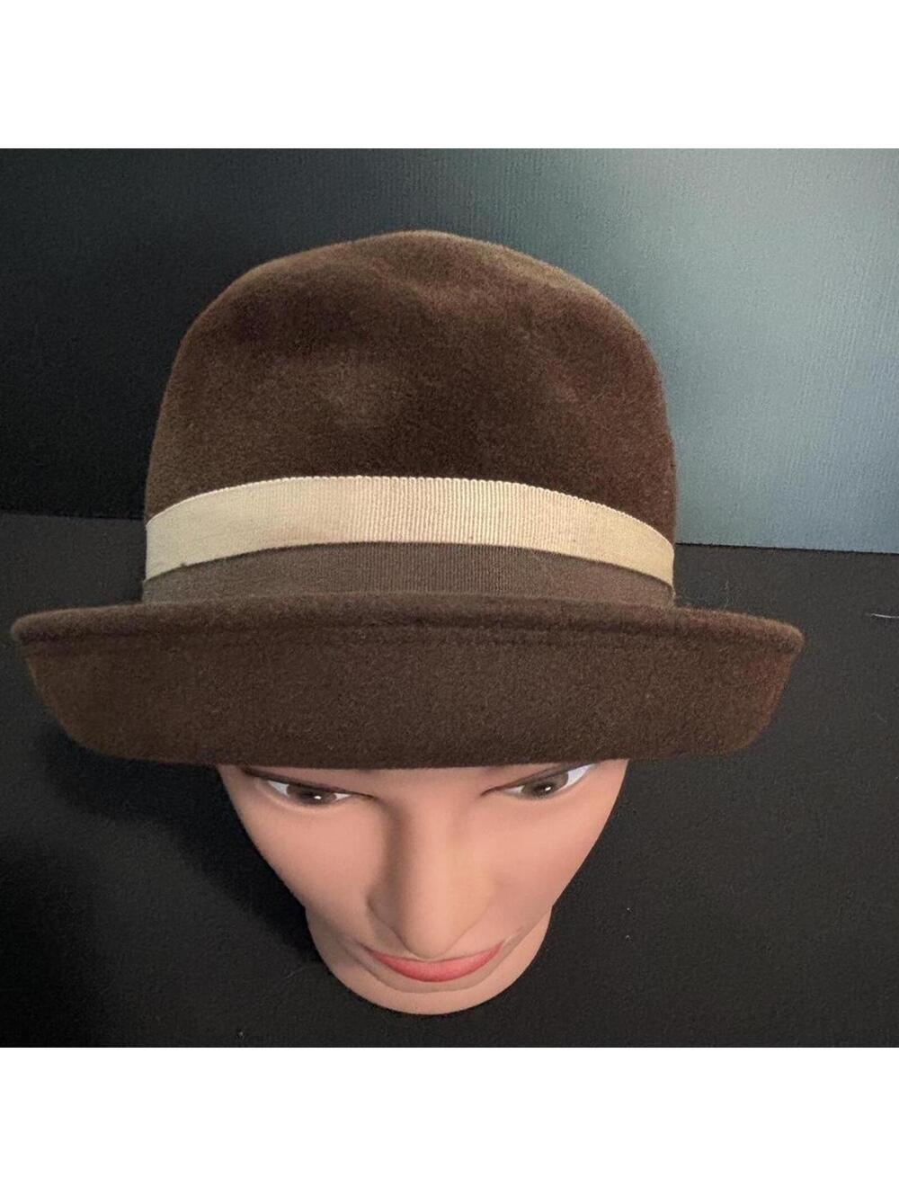 Eva Mae Mode Vintage Brown Wool Fedora Hat